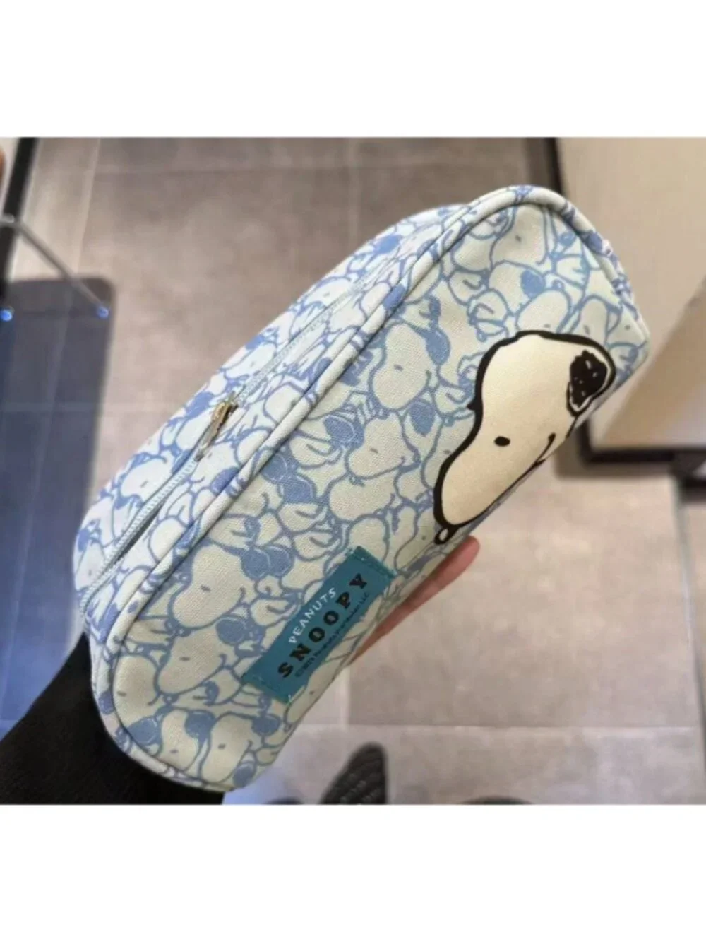 Snoopy Blue Canvas Zipper Pouch Makeup Pencil Cosmetic Storage Organizer Peanuts